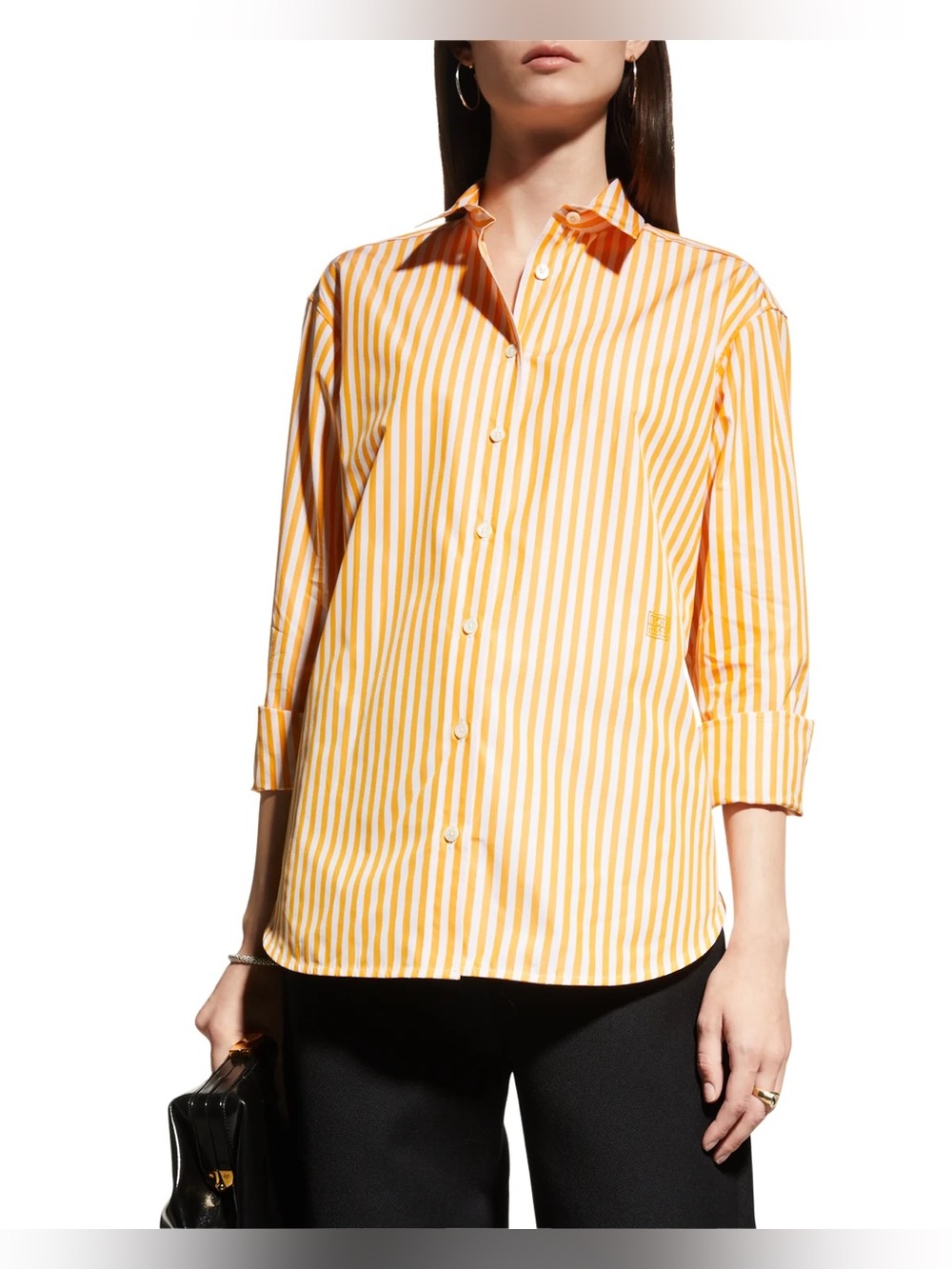 Toteme Signature Cotton Shirt- Orange Stripe - Picture 5 of 9